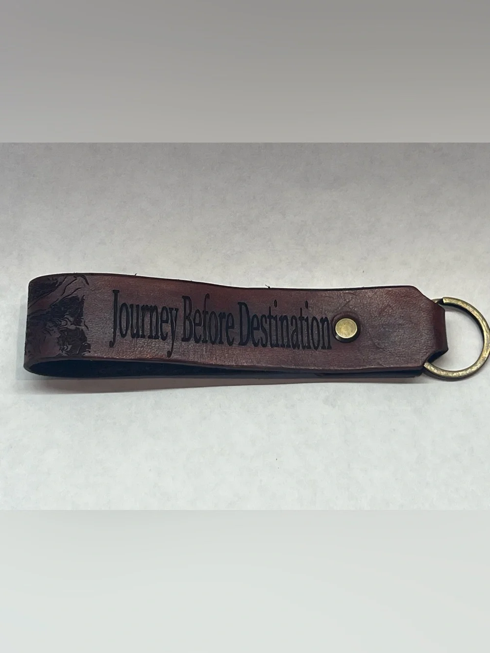 Handcrafted Leather Keychain – “Journey Before Destination” | Topo Map Key Chain